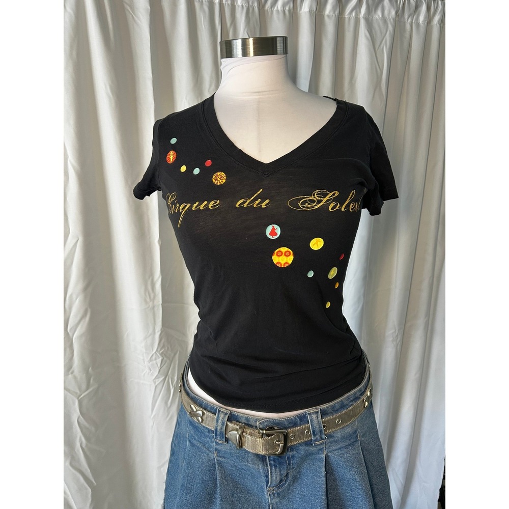 Cirque du Soleil Graphic T-Shirt Black Gold Script V-Neck Souvenir XS